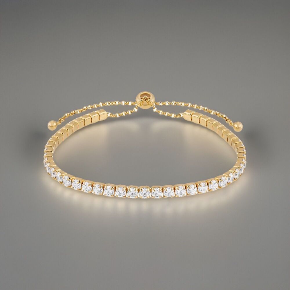 Brilliance Fine Jewelry CZ Bracelet Sterling Silver 14K Yellow Gold plated 10"